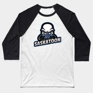 Masked Resilience Saskatoon Skull Logo Baseball T-Shirt